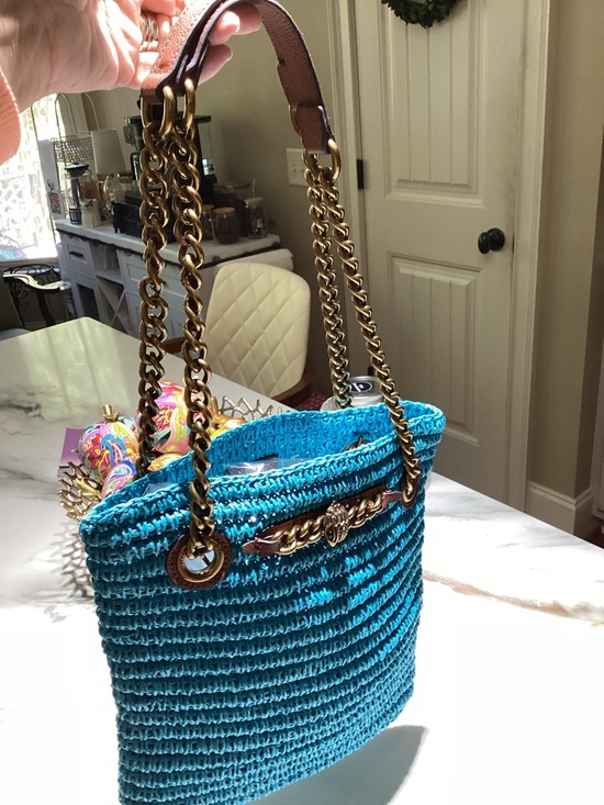 Kurt Geiger Turquoise Woven Chain-Handle Shoulder Bag NWOT - Picture 3 of 12